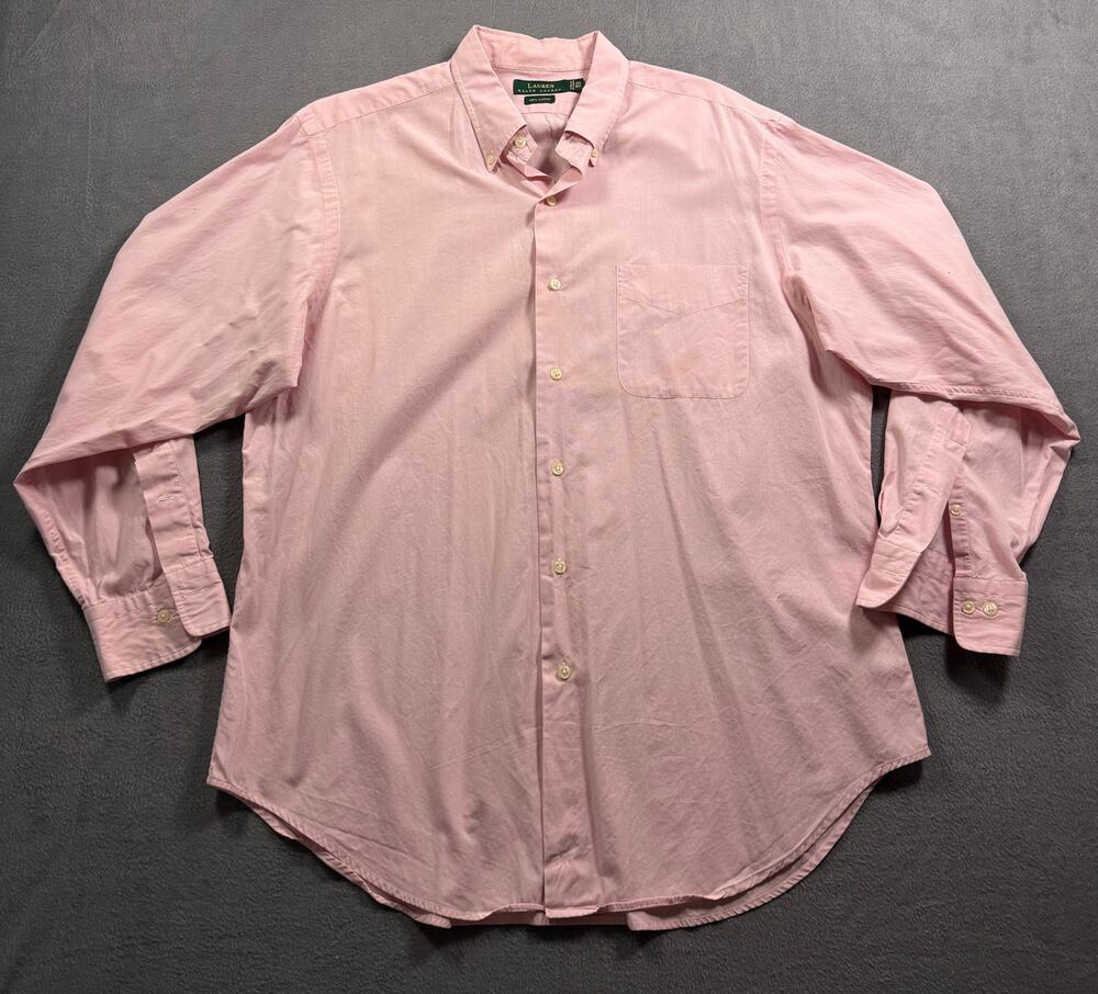 Ralph Lauren Mens Dress Shirt Size 16 1/2 32/33 Solid Pink Button Down Cotton